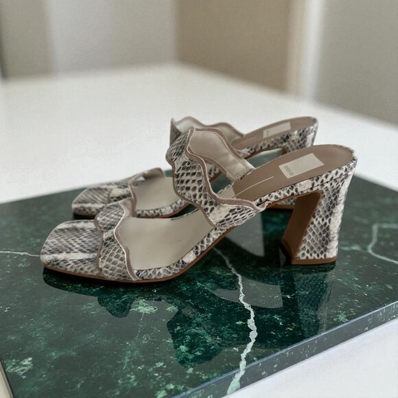 DOLCE VITA Women's Snake Print Leather Double Strap Sandals Heels Size 14 NWOB - Picture 1 of 10